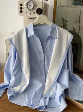 两件套披肩白色衬衫女2025秋冬新时尚宽松衬衣休闲设计感上衣