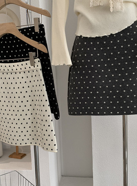 2025波点提花针织松紧腰半裙百搭显瘦高腰A字半身裙短裙女