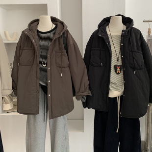 外套上衣 夹棉连帽长袖 2025轻薄棉服女秋冬新款 纯色中长款