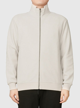 鹿岛什物纪 ABQ10138 男士针织外套 纯色华夫格立领休闲拉链上衣