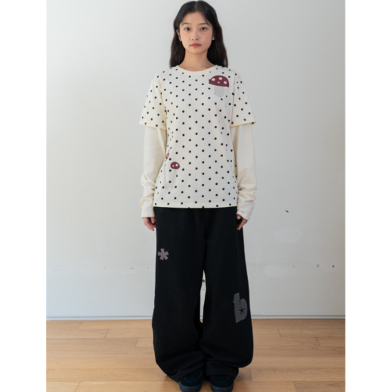 灰色运动休闲卫裤女秋2025新款小翅膀贴布刺绣松紧腰宽松阔腿裤子