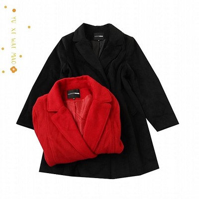 大码女士翻领长袖风衣毛呢