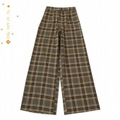 新欧美大码 女士微松紧格子直筒裤 春季 高腰宽松休闲百搭长裤 D11