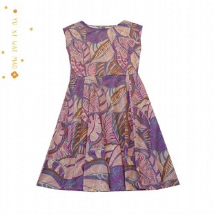 印花连衣裙 修身 时尚 套头中长裙C0C 女圆领蝙蝠无袖 春夏新款