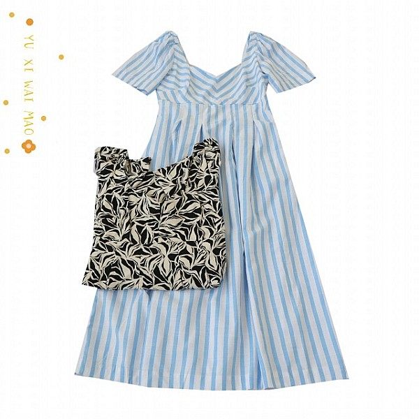 春秋新欧美大码女方领短袖印花棉混纺连衣裙 修身套头中长裙C15