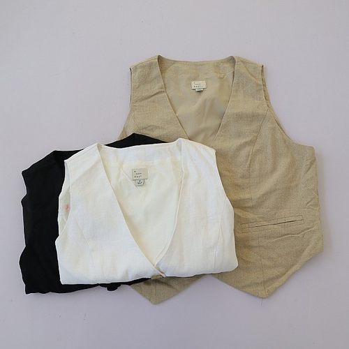 工字型低领麻混纺马甲单排扣