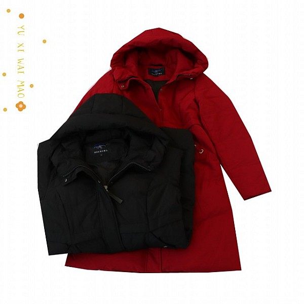 连帽长袖中长修身拉链羽绒外套