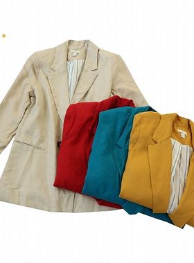垫肩九分袖麻混纺西服 修身
