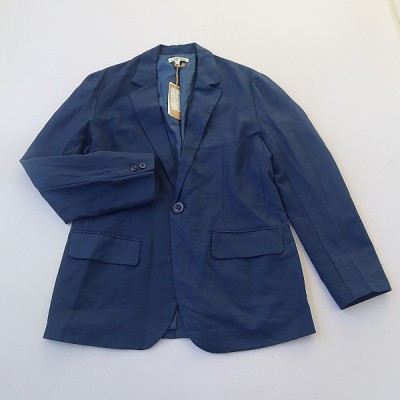 西装领长袖棉麻一粒扣西服外套