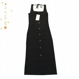 春季 弹力针织连衣裙 修身 套头长裙A14 新欧美女士方领露背无袖