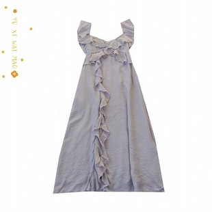 时尚 长裙E1 微瑕女士纯色性感露背荷叶边吊带连衣裙  春季