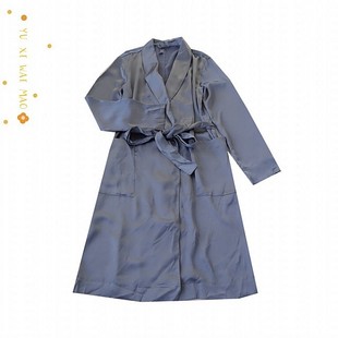 春夏微瑕纯色男女中性垂感缎面睡衣系腰带中长款 睡袍C13