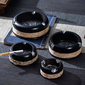 泰国实木烟灰缸家用客厅木制烟灰盒圆形卡扣木质复古创意轻奢烟缸