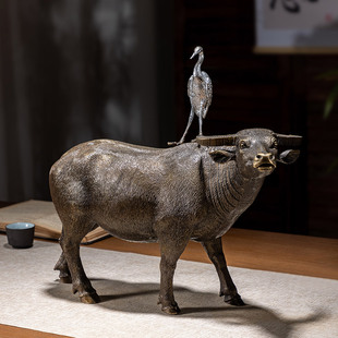 纯黄铜华尔街水牛摆件办公室客厅玄关招财铜牛装 饰工艺品一鹭路牛