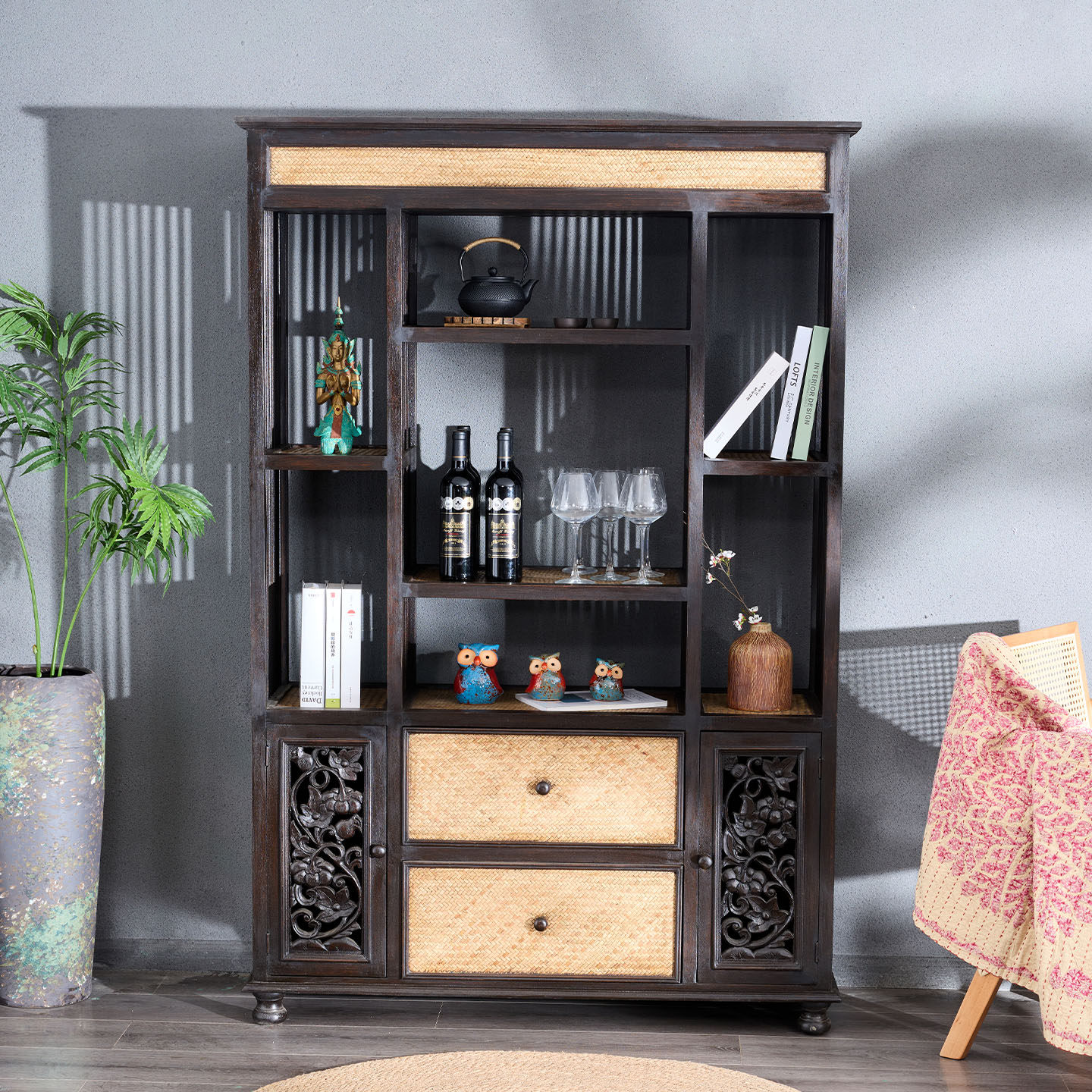 实木博古架多宝阁置物摆件收纳架茶叶展示柜古董陈列书架隔断酒柜