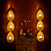 泰式 金色水滴铁艺烛台壁灯餐桌背景墙装 饰蜡烛架庭院墙面挂件烛杯