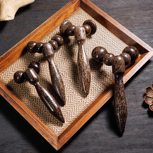 泰国实木滚轮手持按摩器木质滚珠颈部肩部手按摩捶舒经活络敲打棒