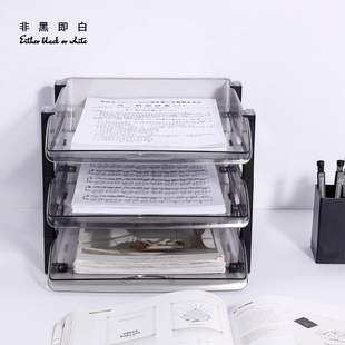 日系办公亚克力文件盘多层文件架桌面透明文件收纳架资料架文件栏