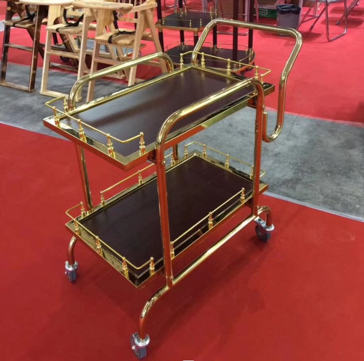 移动双层酒水车 实木质红酒推车酒店酒吧服务车茶水车餐车点心车