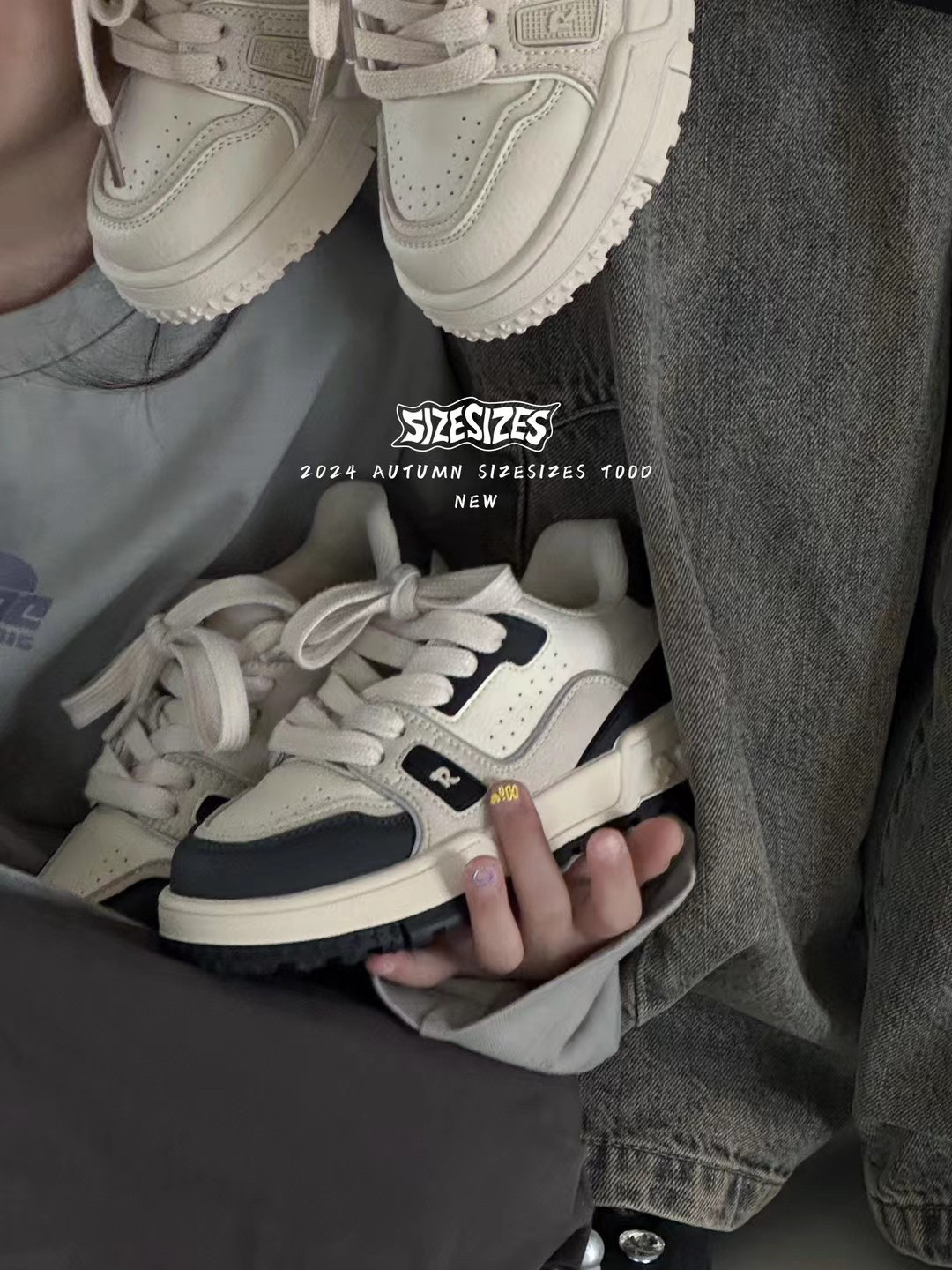 春秋新款韩版货儿童鞋潮牌SIZE中大男女童魔术贴白色滑板运动鞋