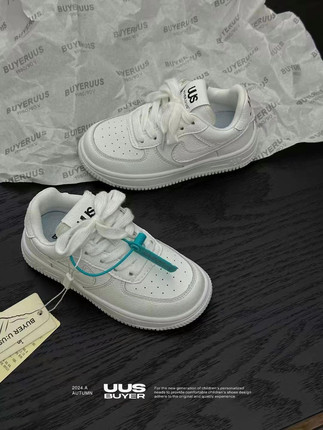 2025秋新款韩版货儿童潮牌UUS中大男女童亲子牛皮白色滑板运动鞋