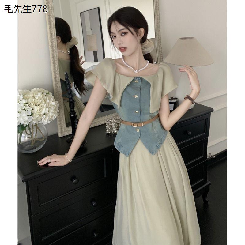 茶里茶气韩系穿搭一整套夏装复古高级感时尚两件套装裙减龄洋气质