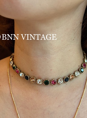 欧美轻奢小众名媛法式彩钻Vintage复古中古明星同款CHOKER女 项链