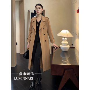 【LUMINNAEI】长款风衣女双排扣翻领驼色气质风衣显瘦外套外套