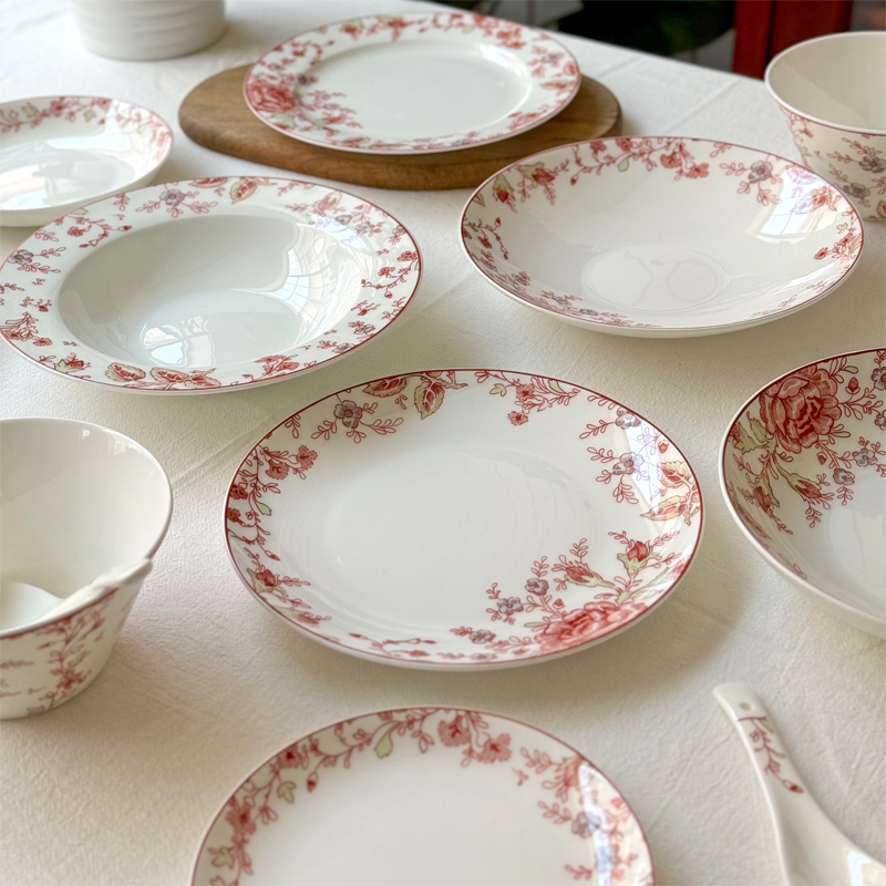 玫瑰骨瓷汤盘釉中彩陶瓷盘碗