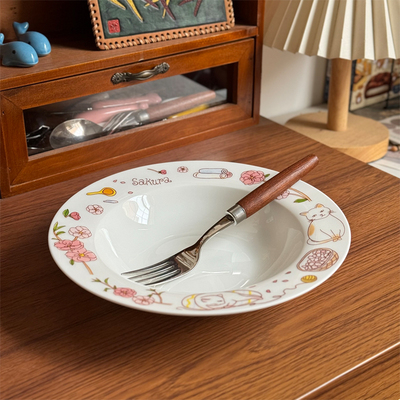 釉中彩骨瓷深汤盘可爱风可微波