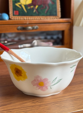 北府 阿莲娜骨瓷甜品碗花边荷口水果碗面碗沙拉碗可微波