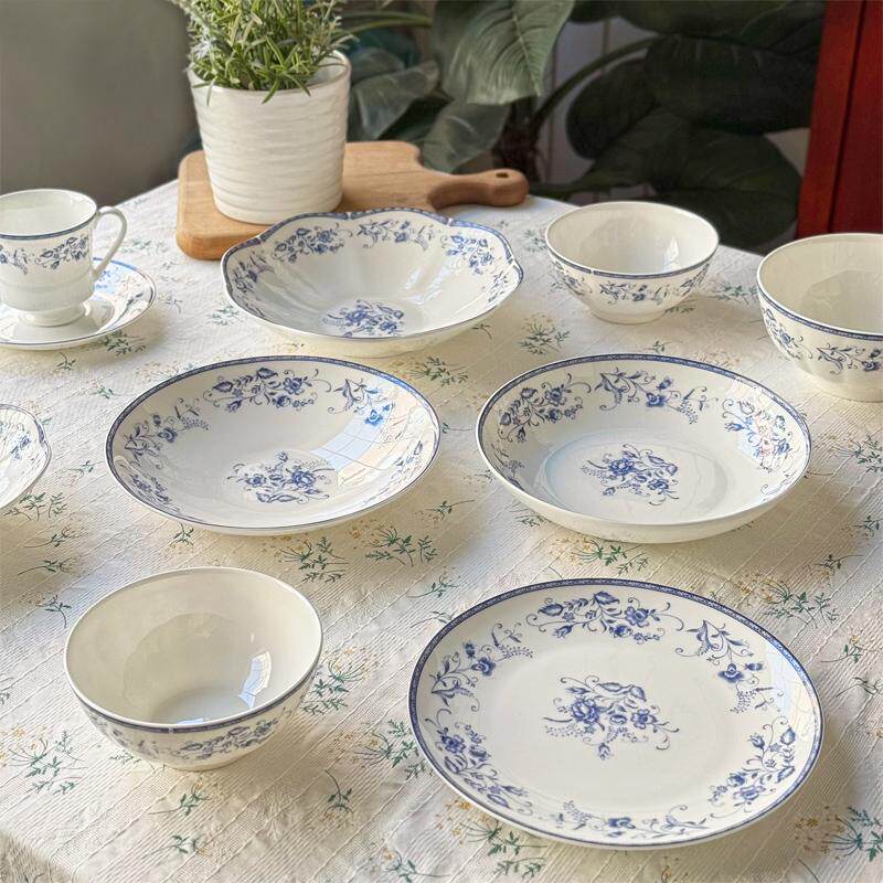 北府 花蔓苓骨瓷盘碗花瓣汤菜盘饭盘米饭碗荷口面碗可微波