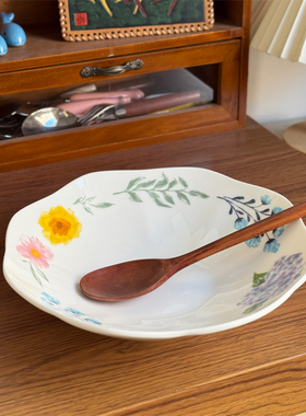北府 阿莲娜骨瓷花瓣汤盘菜盘花边甜品盘早餐盘深盘可微波