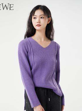 WEWE/唯唯冬季新品女装简约气质时尚通勤V领毛衣休闲打底保暖