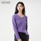 唯唯冬季 新品 女装 WEWE 简约气质时尚 通勤V领毛衣休闲打底保暖