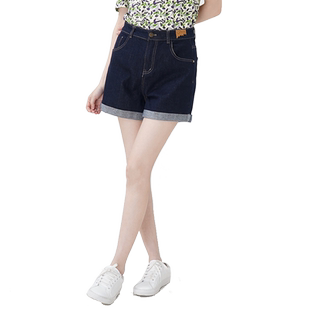 WEWE/唯唯夏季新品女装休闲简约宽松卷边显瘦女士牛仔短裤