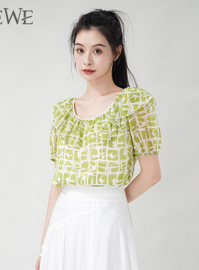 WEWE/唯唯夏季新品女装气质优雅温柔印花雪纺衫上衣清新通勤