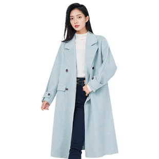 WEWE唯唯冬季新品女装简约大气时尚长款双面呢大衣休闲清新