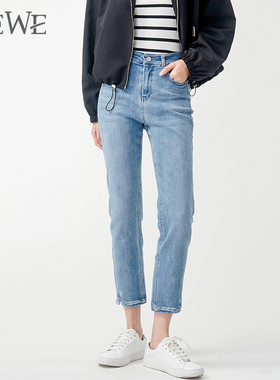 WEWE/唯唯秋季新品女装简约休闲直筒百搭显瘦修身牛仔裤