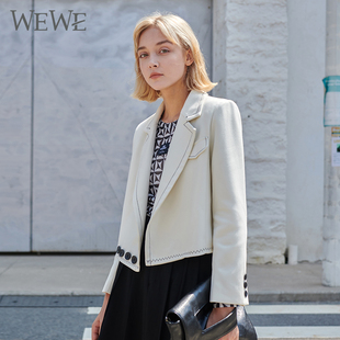 新品 剪裁时尚 女装 女外套个性 大气 简约气质短款 WEWE唯唯秋季