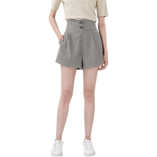 WEWE/唯唯夏季新品女装高腰简约气质休闲显瘦直筒短裤女