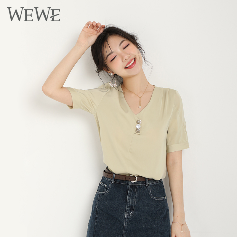 WEWE唯唯夏季新品女装简约时尚通勤办公OL风雪纺衫