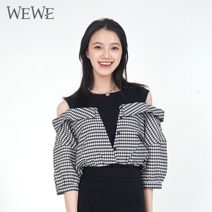 WEWE唯唯直筒英伦套头短袖衬衫