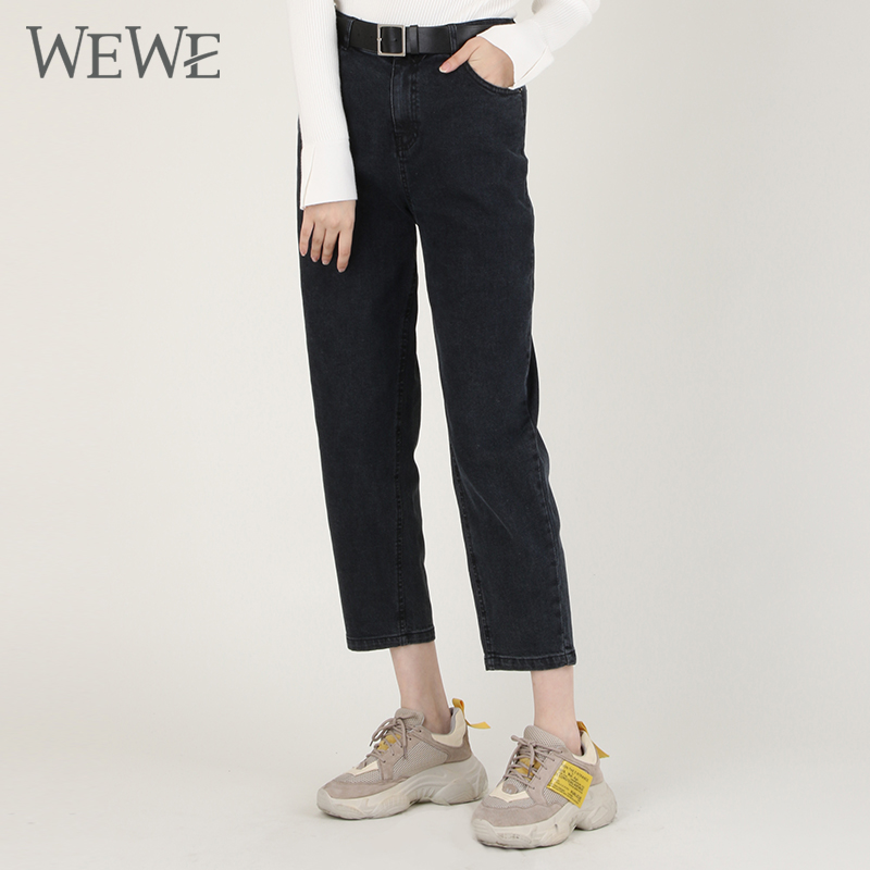 WEWE直筒九分裤高腰牛仔裤