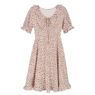 WEWE唯唯夏季新品女装小碎花温柔甜美优雅时尚女士连衣裙