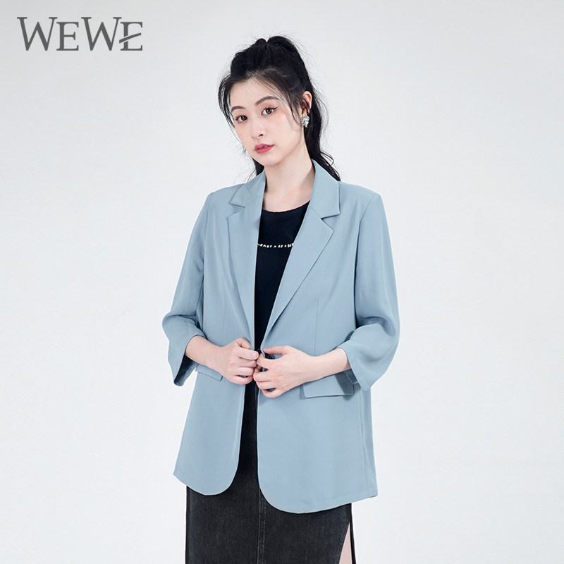 WEWE唯唯秋季新品女装休闲简约气质七分袖通勤西装办公空调衫