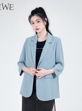WEWE唯唯秋季新品女装休闲简约气质七分袖通勤西装办公空调衫