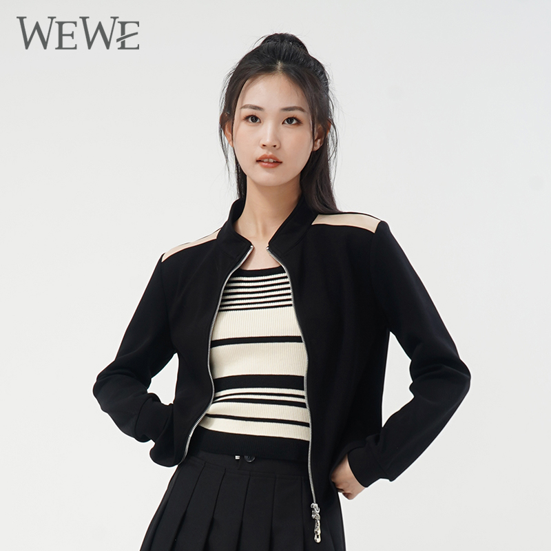 WEWE/唯唯2023春秋新品女装时尚运动休闲个性修身短外套活力减龄