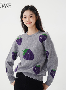 WEWE/唯唯冬季新品女装甜美可爱清新田园风毛衣减龄宽松俏皮