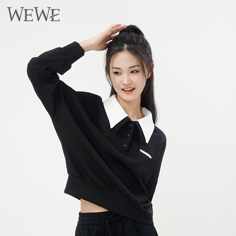 WEWE唯唯常规休闲撞色翻领卫衣